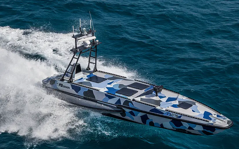 B. Rimon and IAI’s Katana USV autonomous vessel navigating at high speed in open waters