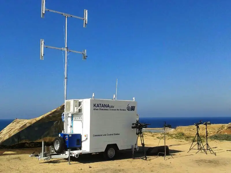 B. Rimon and IAI’s Katana USV mobile command and control station deployed near the sea